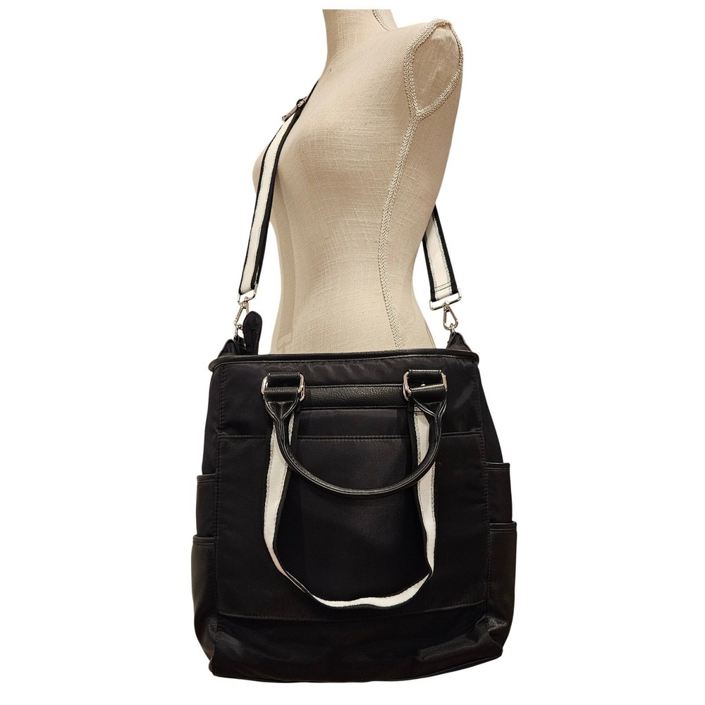 Laundry Shelli Segal Black Nylon and Leather Trim Tote Bag Convertible Crossbody
